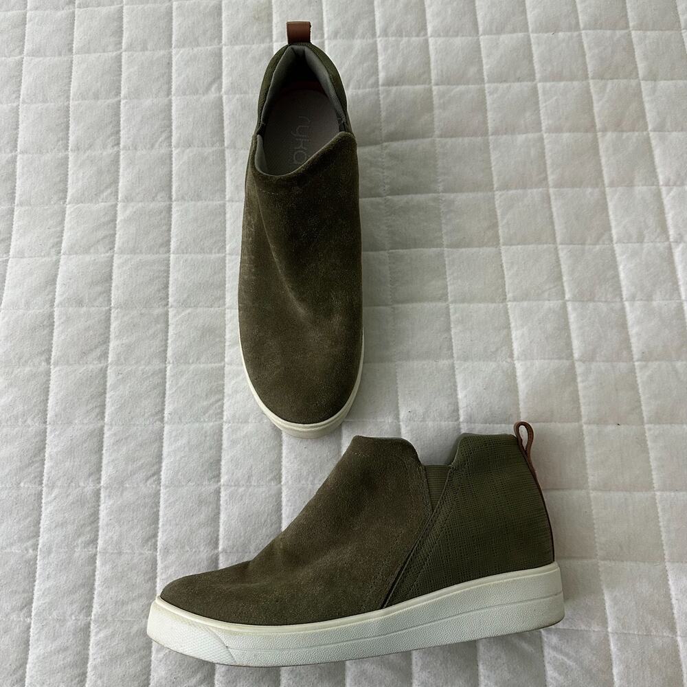Women's Olive Slip-On Suede Wedge Sneakers
